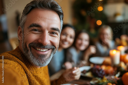 Happy bug full family celebrating thanksgiving together having best bonding time, Generative AI