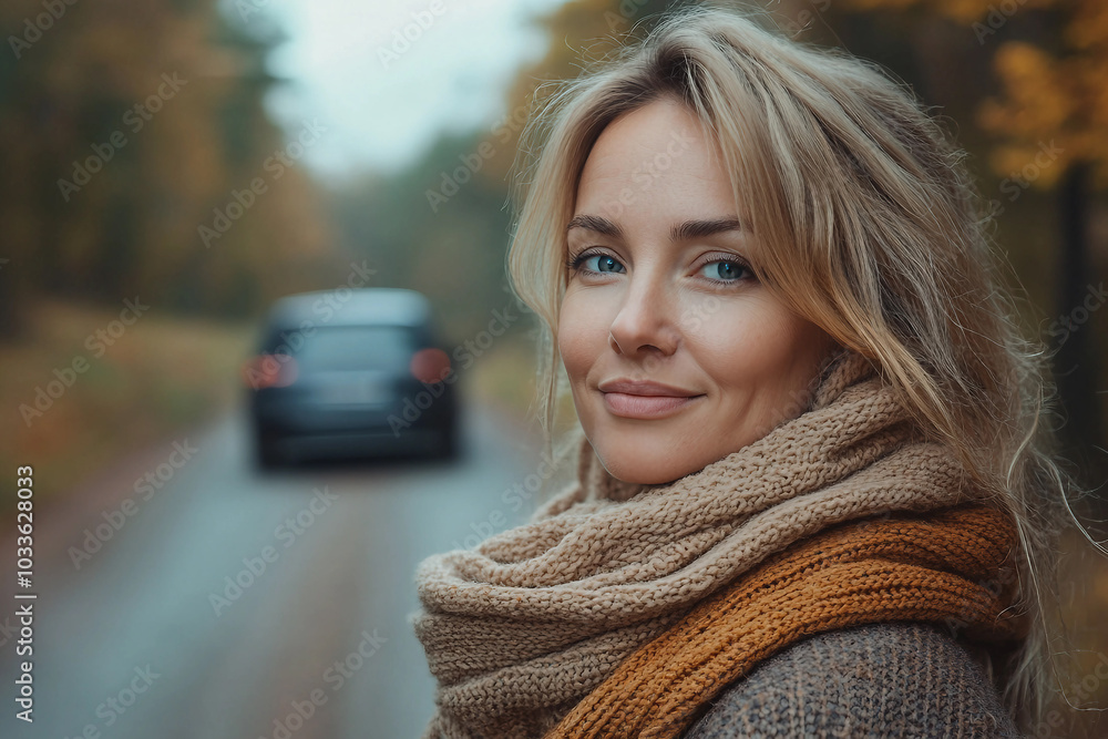 Tourist enjoying the beautiful fall colors of the leaves in a peaceful forest generative AI picture Tourist enjoying the beautiful fall colors of the leaves in a peaceful forest generative AI picture