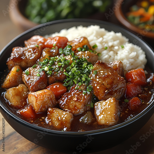 Pork leg rice,Steamed rice with braised pork leg, ready to eat