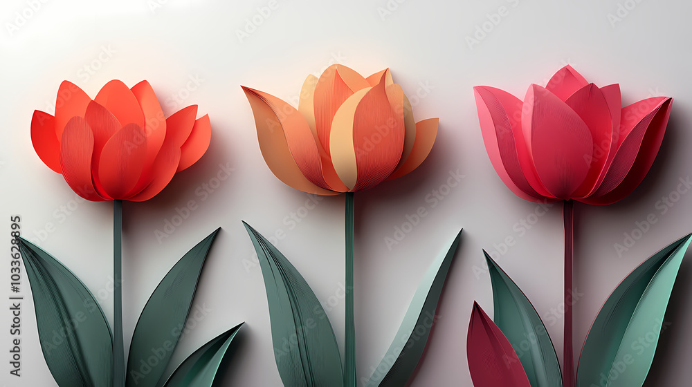 Tulips flower logo 3d vector papercut Tulips flower logo 3d vector papercut