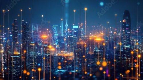 Wallpaper Mural Vibrant Cityscape with Lights at Night Torontodigital.ca