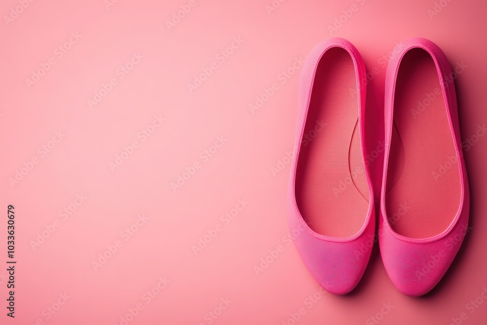 These chic ballet flats, displayed in a vibrant pink color, showcase a minimalist design ideal for casual wear. The clean solid background emphasizes their stylish appeal and versatility.