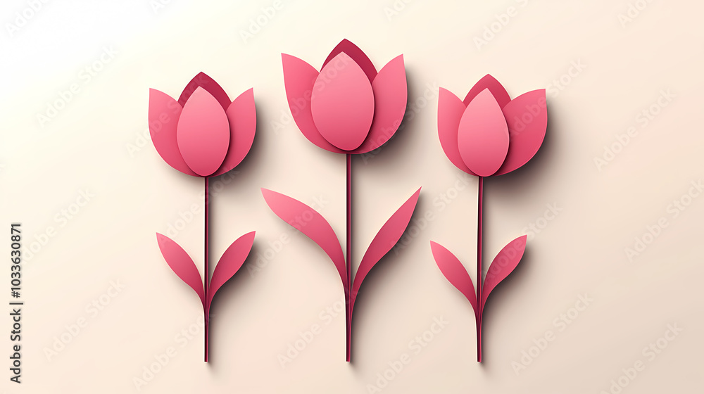 Tulips flower logo 3d vector papercut Tulips flower logo 3d vector papercut