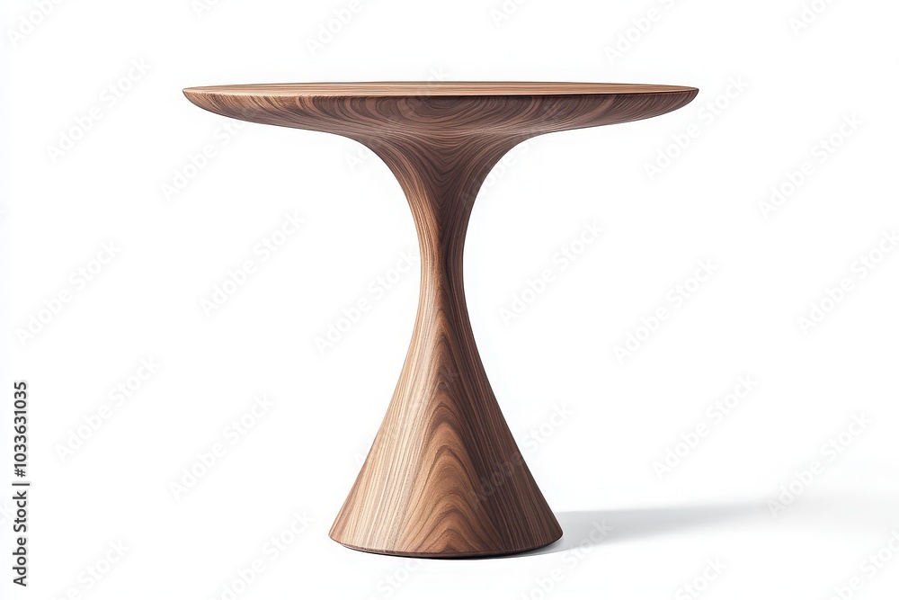 A stylish wooden side table stands alone in a bright, minimalistic environment, showcasing its elegant curves and smooth finish, perfect for adding a modern touch to any decor. A stylish wooden side table stands alone in a bright, minimalistic environment, showcasing its elegant curves and smooth finish, perfect for adding a modern touch to any decor.