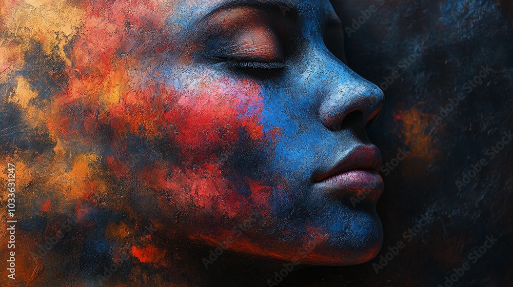 Abstract art of a face with vibrant colors and textures Abstract art of a face with vibrant colors and textures