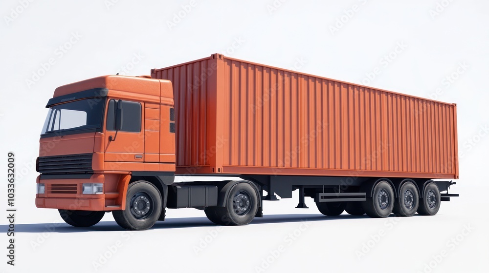 Orange Semi-Truck with Container Trailer Orange Semi-Truck with Container Trailer