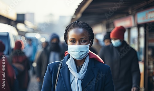 Woman Wearing Face Mask on City Street