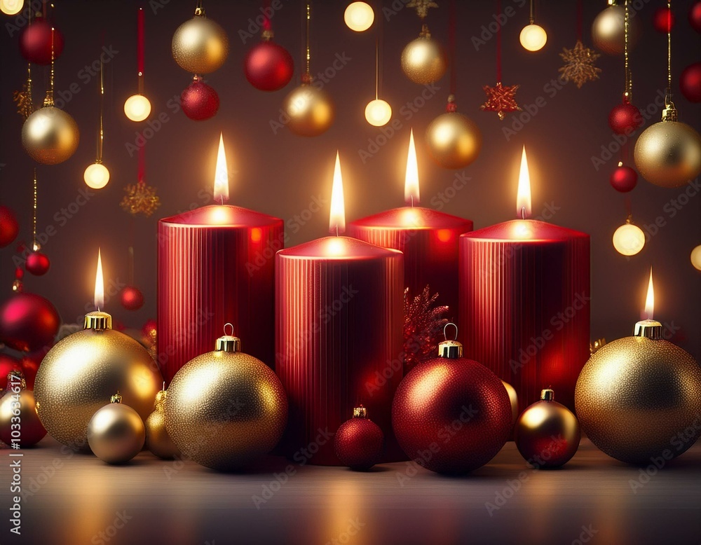 クリスマスのイメージイラスト(オーナメントとキャンドル)(AI生成画像) クリスマスのイメージイラスト(オーナメントとキャンドル)(AI生成画像)