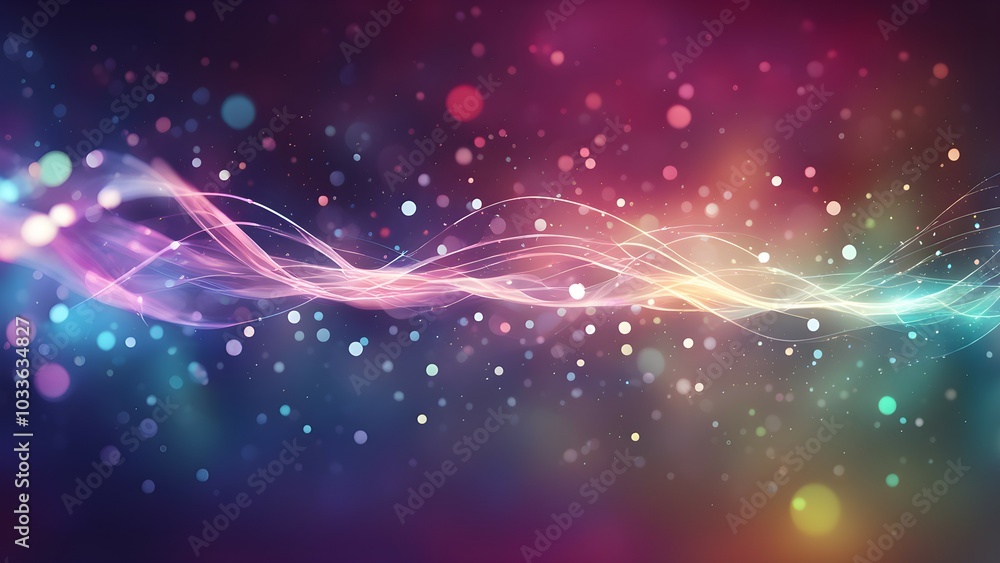 Fototapeta premium A vibrant abstract background with colorful waves and floating particles.