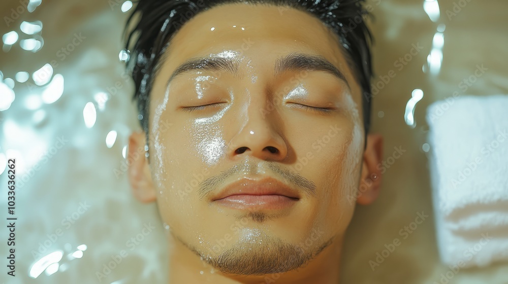 Asian man on spa procedure. Asian man in spa salon. Asian self-care. Cosmetology. Asian man on spa procedure. Asian man in spa salon. Asian self-care. Cosmetology.