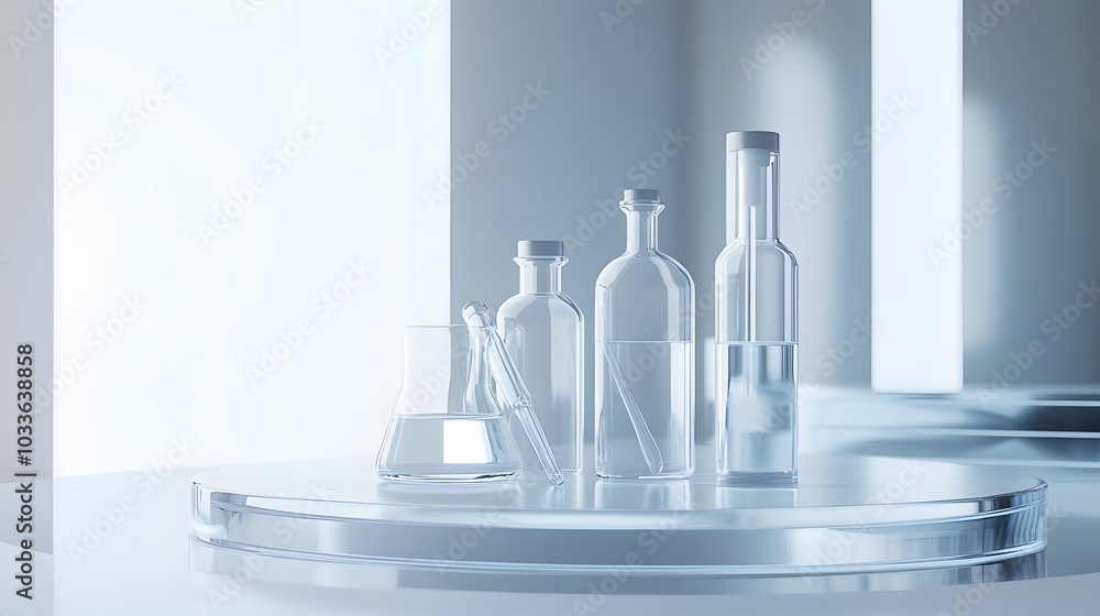 Glass Bottles and Beaker on a Circular Platform