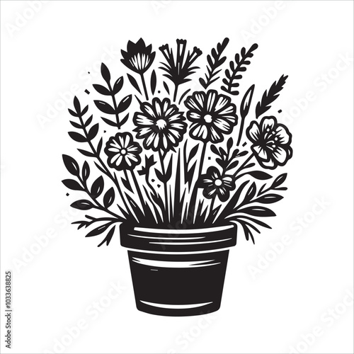 Flowers in a pot vector illustration silhouette