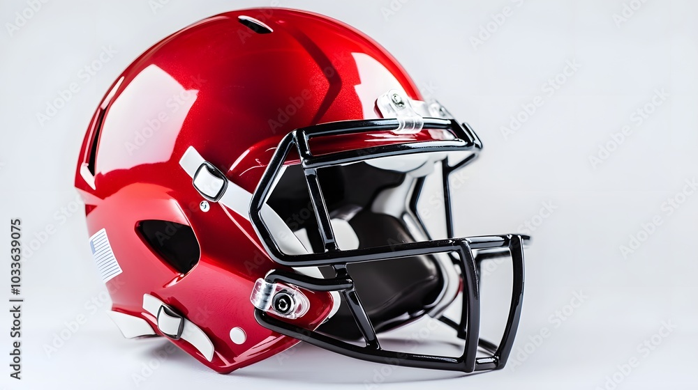 Fototapeta premium red american football helmets isolated on white background.
