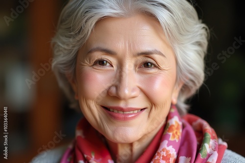 Wallpaper Mural Smiling Senior Woman in Red Floral Scarf Torontodigital.ca