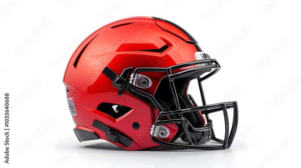 Fototapeta premium red american football helmets isolated on white background.