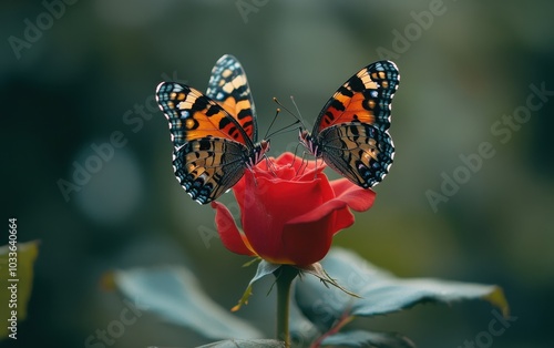 Two Butterflies on a Red Rose