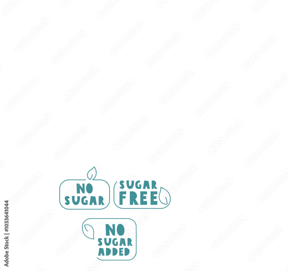 Set of badges. Sugar free. no sugar added. Graphic design. Illustrations on white background. Set of badges. Sugar free. no sugar added. Graphic design. Illustrations on white background.