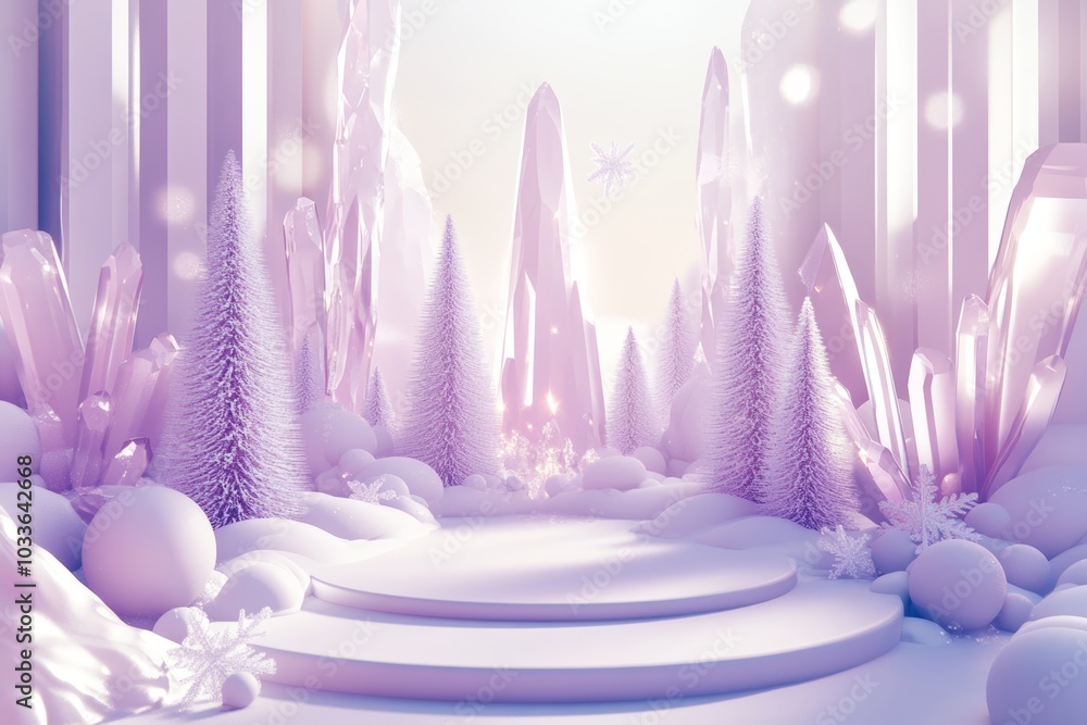 Festive winter Christmas podium decorated with glowing lights and ornaments background Festive winter Christmas podium decorated with glowing lights and ornaments background