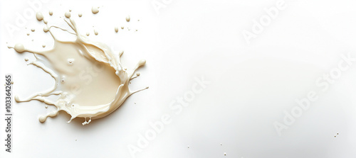 Spilled milk puddle isolated on white background and texture, top view, food, isolated, milk, cream