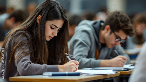 collage students in classroom for exam, sadstudents, students in tenssion, ideal for education or study-related concepts.