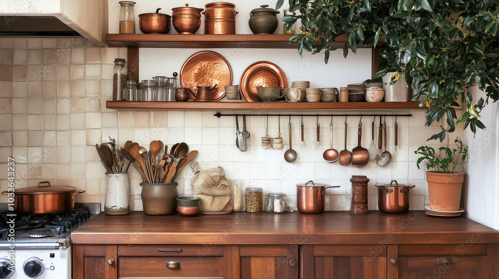 A cozy kitchen with wooden cabinets A cozy kitchen with wooden cabinets