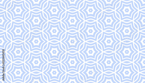 Seamless Geometric Pattern. Abstract Light Blue Texture. Stars in Hexagonal Shape. 