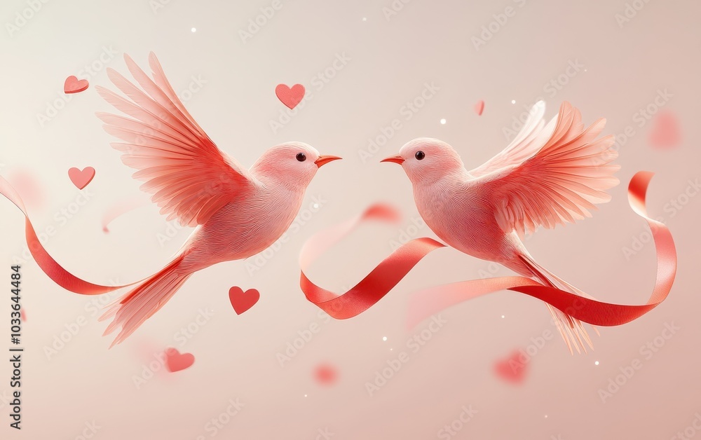 Two Pink Birds and Hearts Two Pink Birds and Hearts