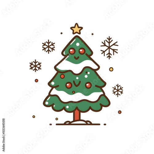 Wallpaper Mural Cute Christmas Tree Illustration with Snowflakes and Ornaments Torontodigital.ca