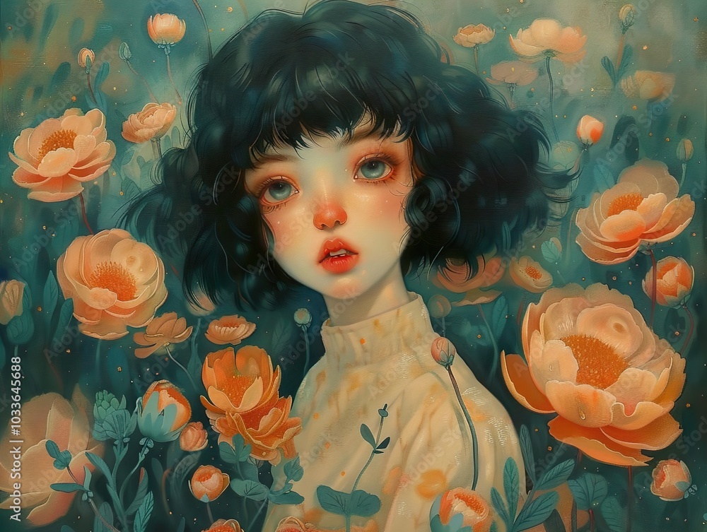 Dreamy Portrait of a Girl Surrounded by Flowers Dreamy Portrait of a Girl Surrounded by Flowers