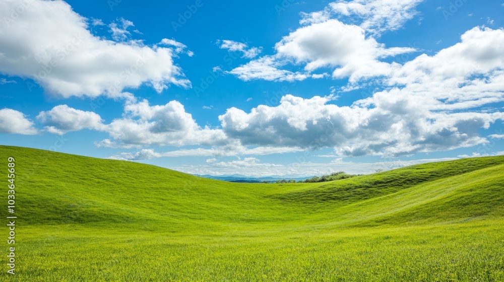 Serene green field, a tranquil landscape of lush grass Serene green field, a tranquil landscape of lush grass