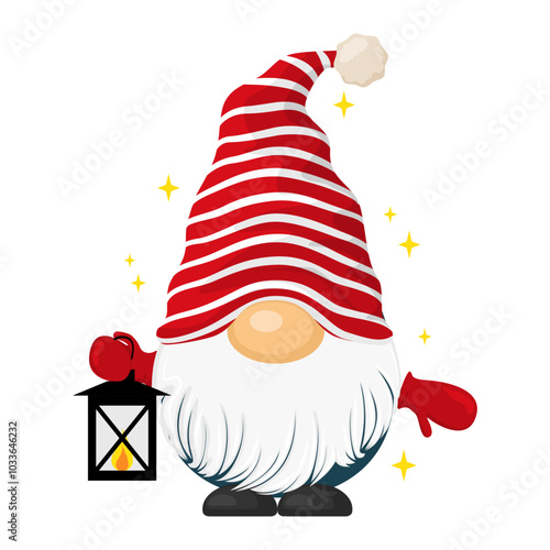 Cute Christmas gnome holding lantern