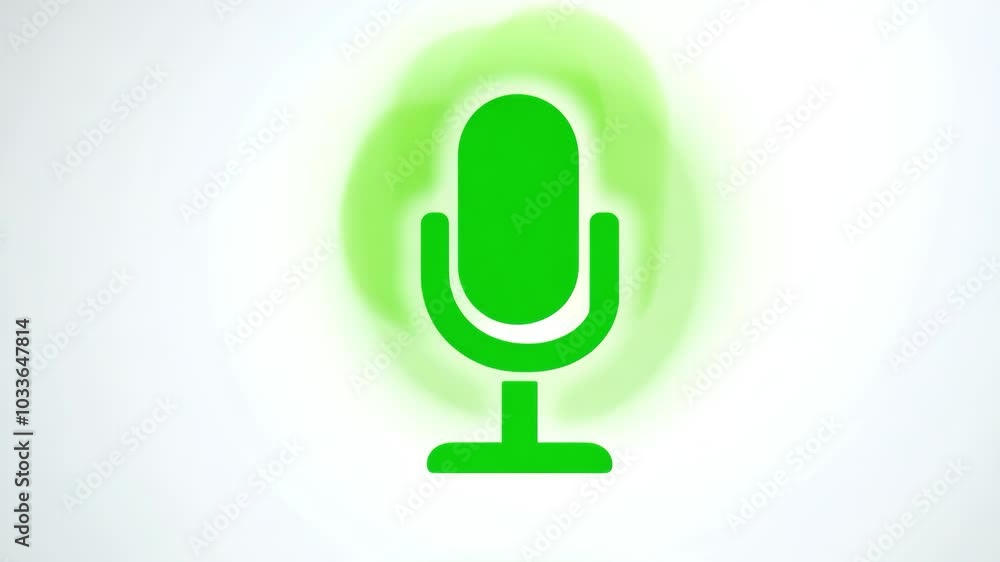 Green microphone icon with soft glow on white background Green microphone icon with soft glow on white background