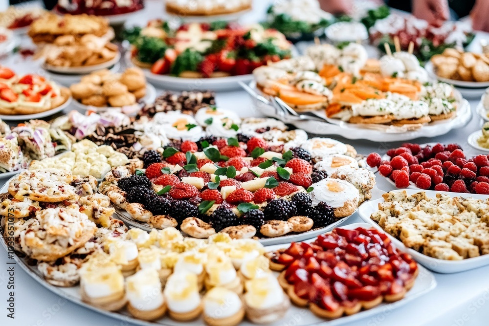 Fototapeta premium A table overflowing with a variety of sweet and savory snacks, perfect for a party or special occasion.