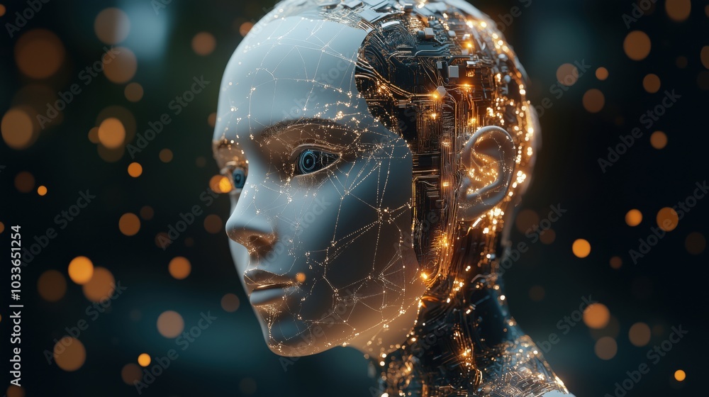 Futuristic robotic head with glowing circuitry and intricate details Futuristic robotic head with glowing circuitry and intricate details