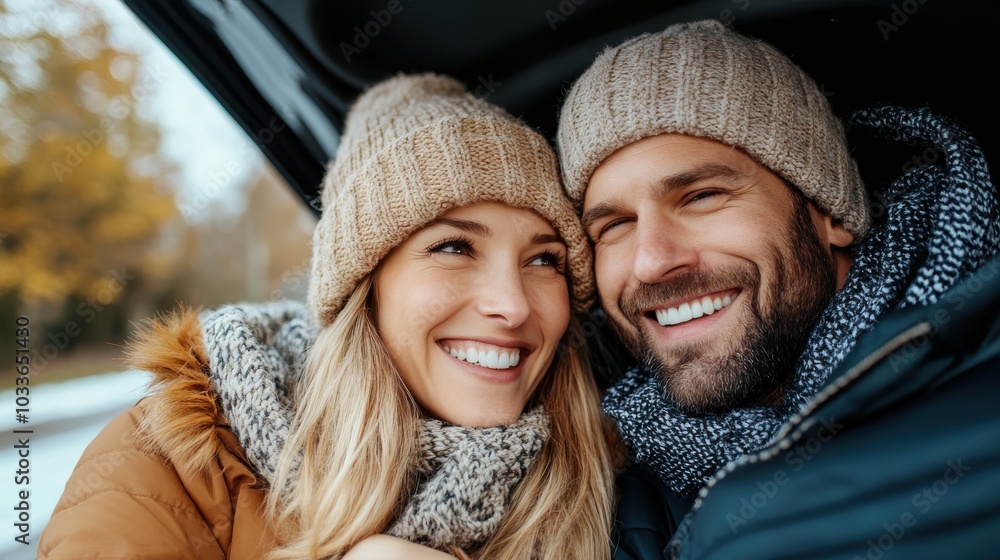 A couple bundled up in winter clothes, sharing a cozy moment outdoors amidst scenic beauty. Their shared warmth and serenity emanate a comforting aura. A couple bundled up in winter clothes, sharing a cozy moment outdoors amidst scenic beauty. Their shared warmth and serenity emanate a comforting aura.