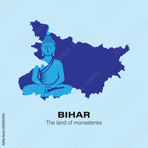 Silhouette style Bihar State Map the Indian state with Buddha for Bihar Foundation Day