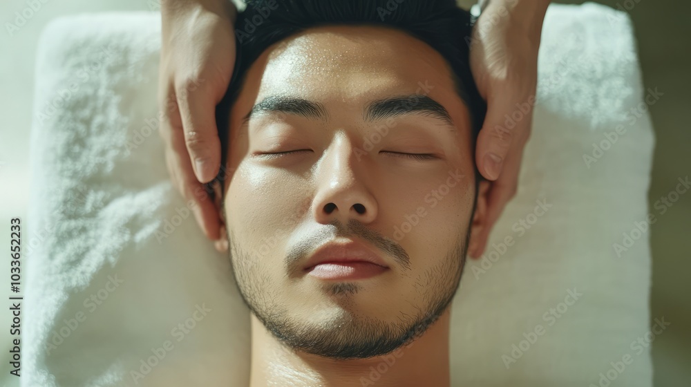 Asian man on spa procedure. Asian man in spa salon. Asian self-care. Cosmetology. Asian man on spa procedure. Asian man in spa salon. Asian self-care. Cosmetology.