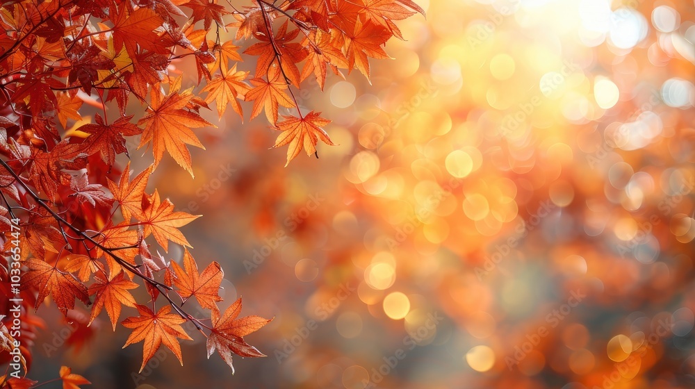 Sunny autumn day with beautiful orange fall foliage in the park. Ground covered in dry fallen leaves lit by bright sunlight. Autumn landscape with maple trees and sun. Natural background Sunny autumn day with beautiful orange fall foliage in the park. Ground covered in dry fallen leaves lit by bright sunlight. Autumn landscape with maple trees and sun. Natural background