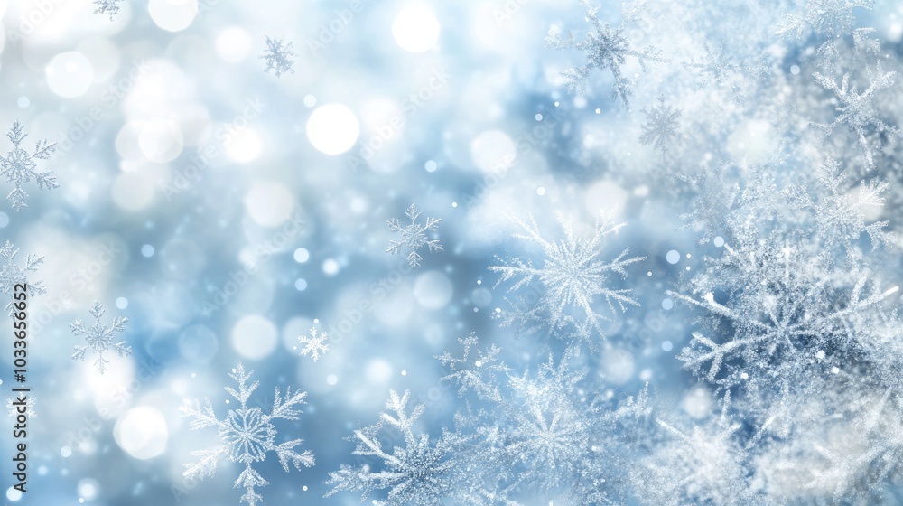 White snowflakes on a plain white or blue background, highlighting their unique symmetrical patterns White snowflakes on a plain white or blue background, highlighting their unique symmetrical patterns