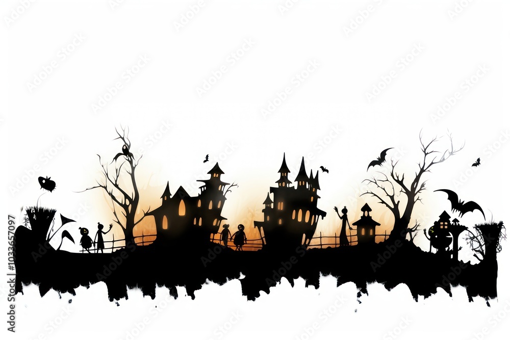 Halloween silhouette white background architecture. Halloween silhouette white background architecture.