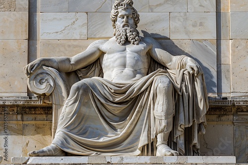 The Statue of Zeus at Olympia, one of the Seven Wonders of the Ancient World, is a magnificent representation of the Greek god Zeus. Crafted by the renowned sculptor Phidias, this colossal statue stan photo