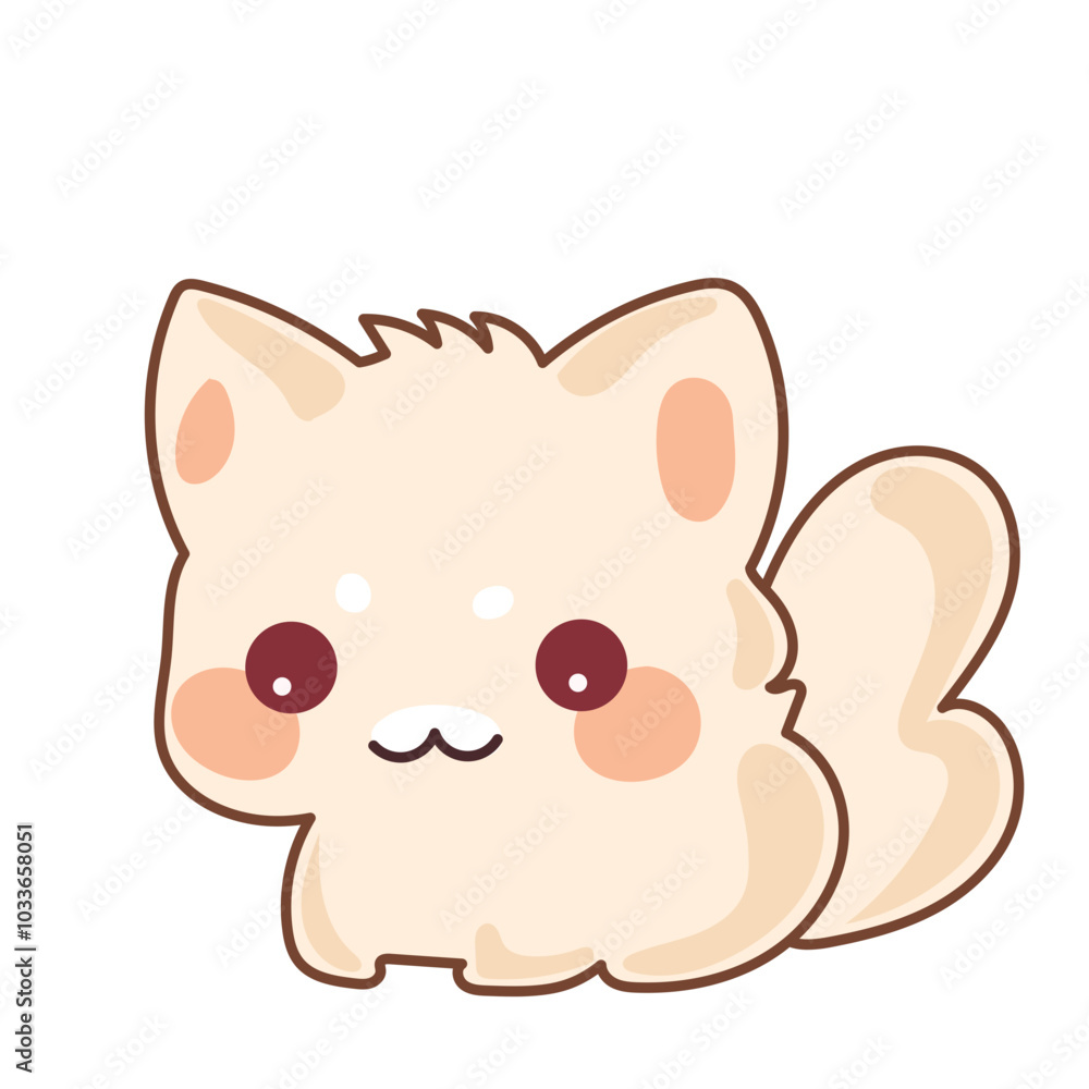 Naklejka premium Beige Kawaii Cat Character Icon. Funny Cute Domestic Kitty Cartoon Doodle Element. Small Fluffy Home Mascot. Positive Childish Decoration Symbol.