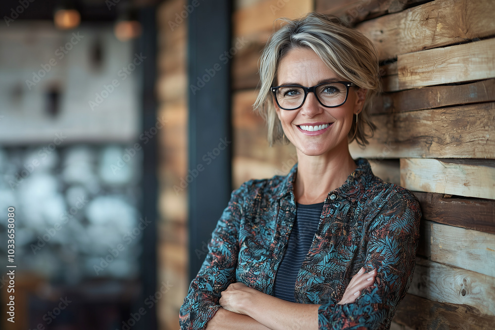 Fototapeta premium Smiling mid adult businesswoman with arms crossed