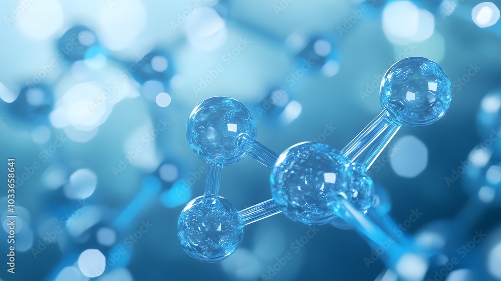 Blue Molecular Structure with Water Droplets Blue Molecular Structure with Water Droplets