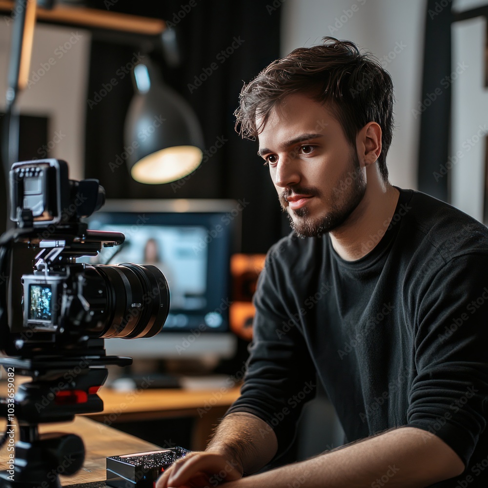 Video creator working on content creation Video creator working on content creation