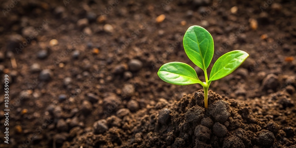 Aerial view of small sprout in selective focus