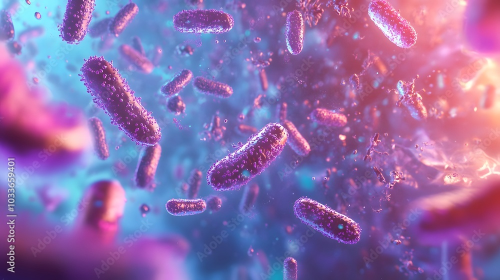 Microscopic View of Rod-Shaped Bacteria in a Purple and Blue Hue Microscopic View of Rod-Shaped Bacteria in a Purple and Blue Hue
