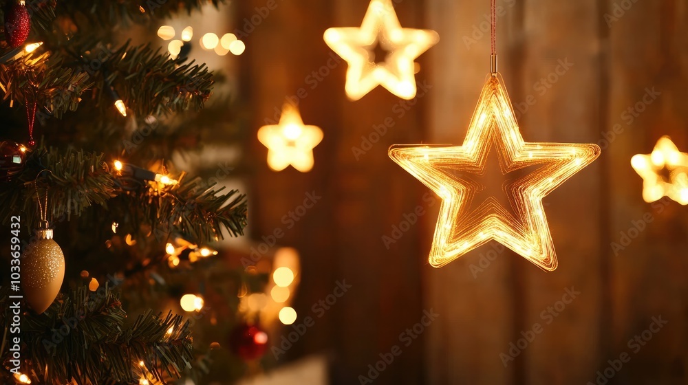 Cozy Christmas Room with Starry Lights and Light Wood Backdrop Cozy Christmas Room with Starry Lights and Light Wood Backdrop