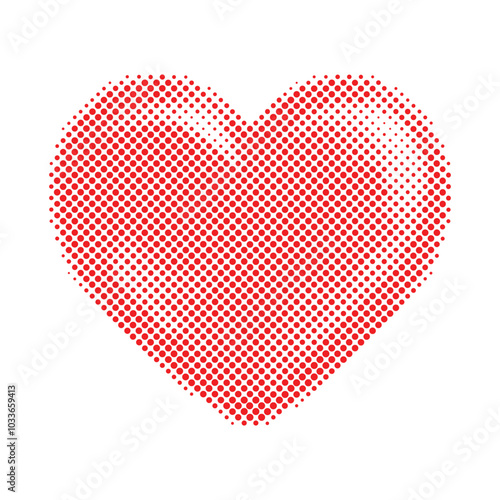 Red Heart, symbol of love made in newspaper dotted technic on white background, great for Valentine's Day. Vector illustration