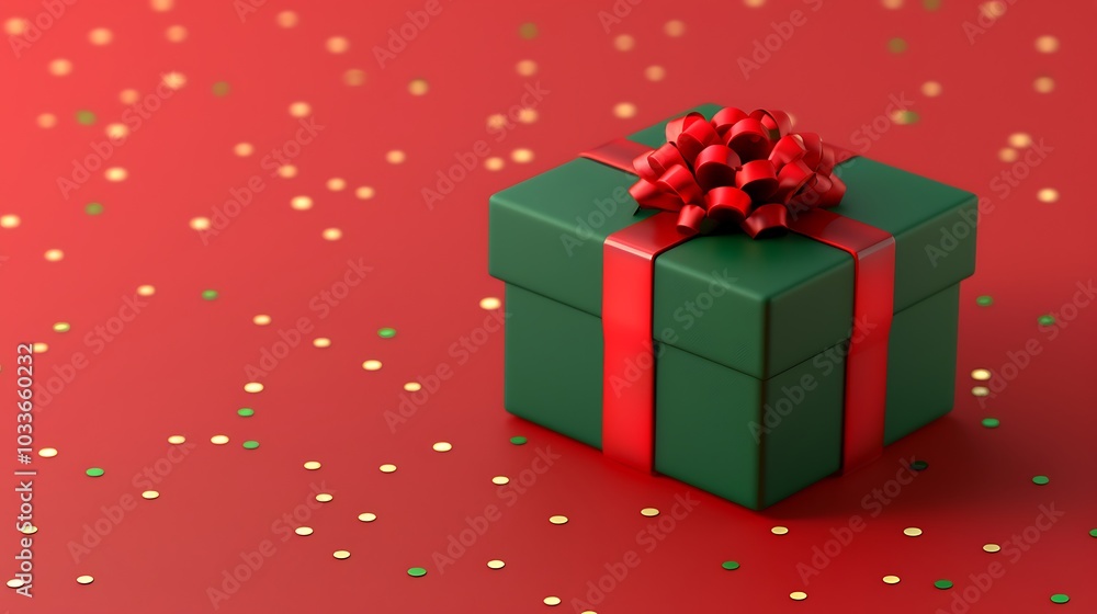 3D Christmas Gift Box on Red Background 3D Christmas Gift Box on Red Background